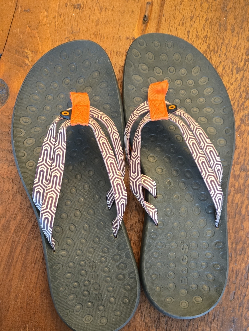 Bogs Women's Green Flip Flop Sandals with Orange Accents